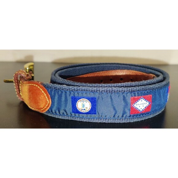 Country Club Prep Southern States Logo Belt Men Size 42 Stitched Canvas, Leather - Picture 12 of 16